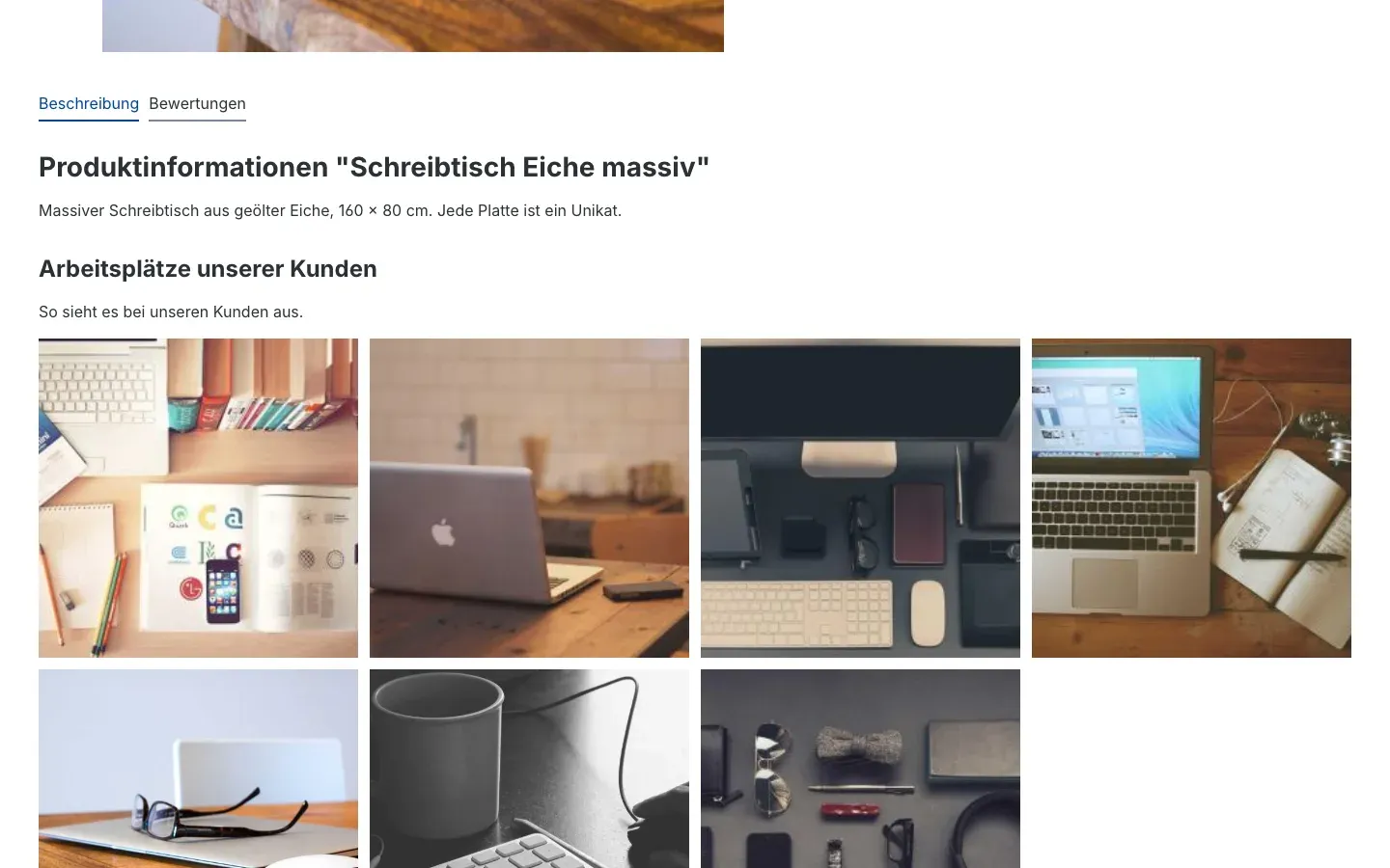 Galerie unter der Produktbeschreibung