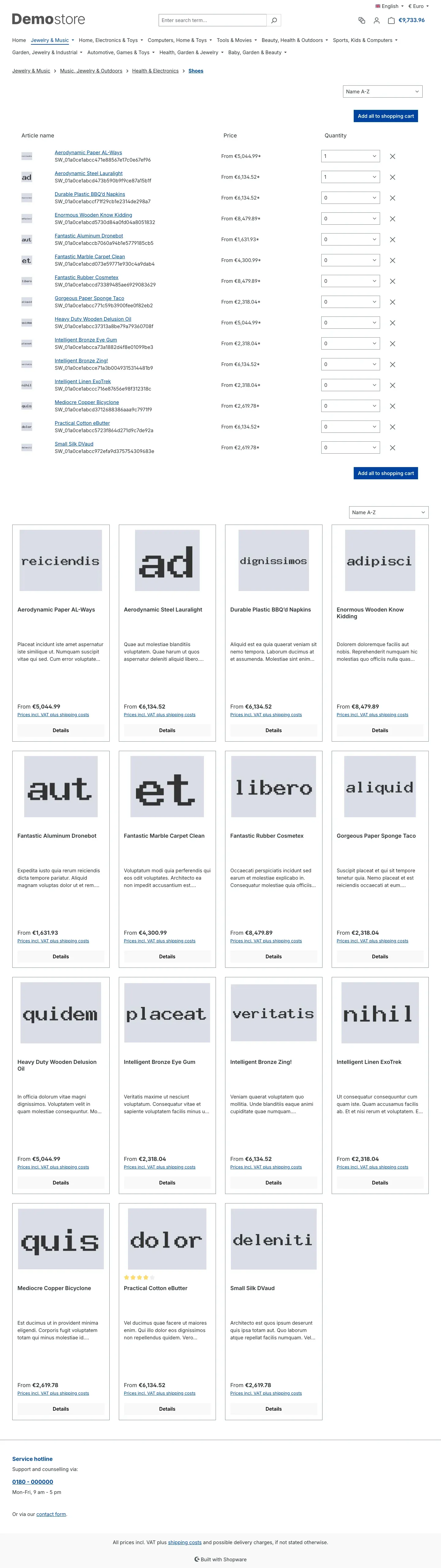 Category page with the Quickbuy Product Listing block above the regular product listing