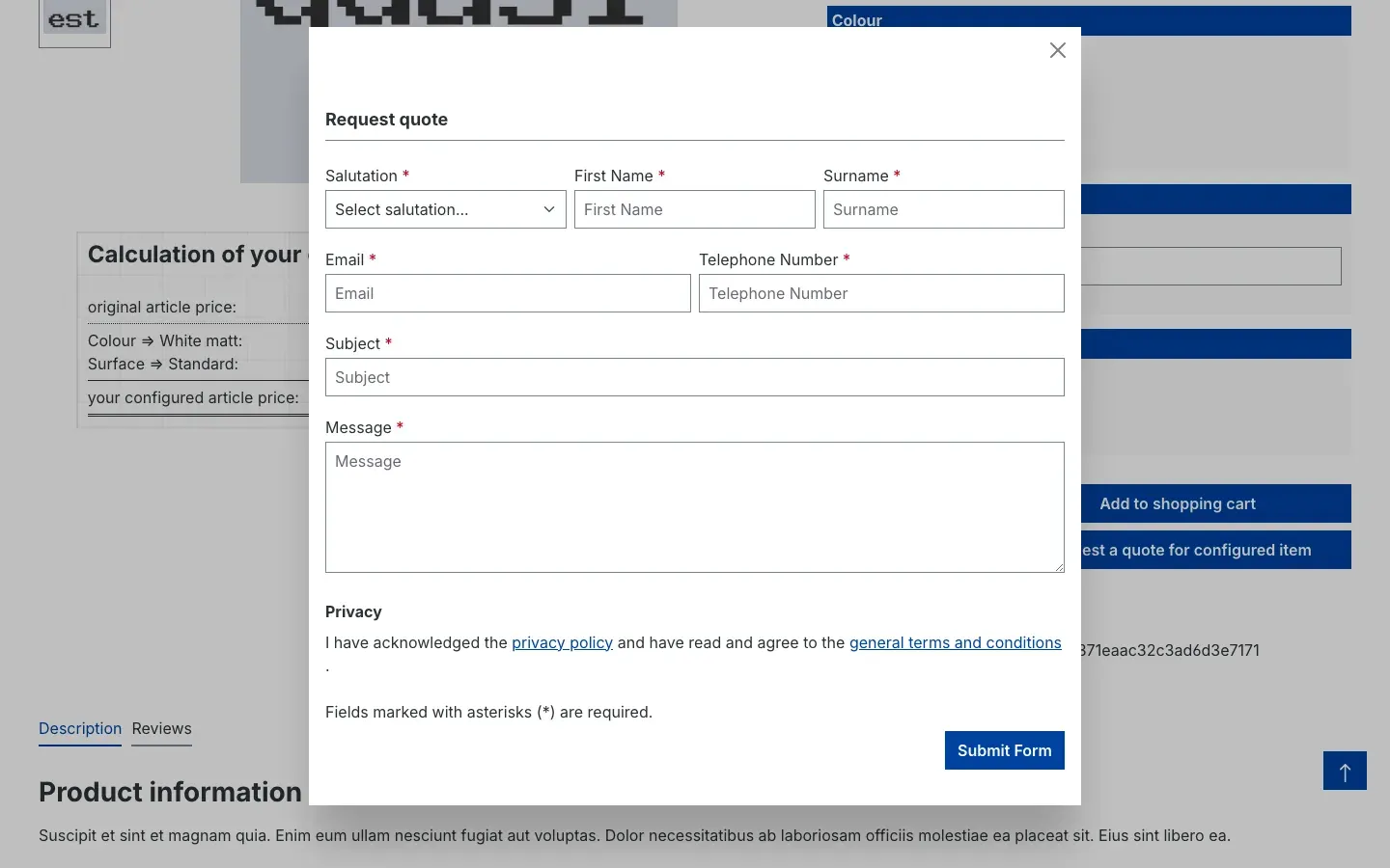 The opened request form
