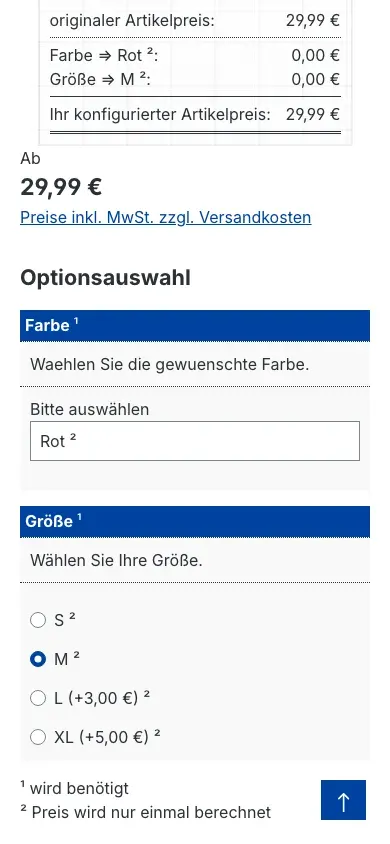 Konfigurator in der mobilen Ansicht