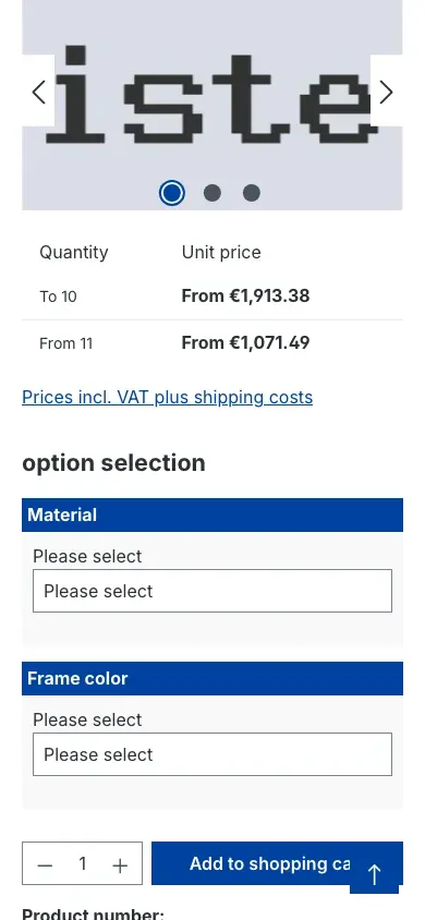 Configurator in mobile view