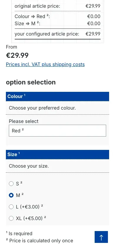 Configurator in the mobile view