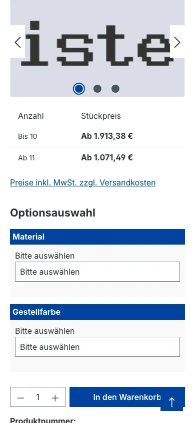 Konfigurator in der mobilen Ansicht