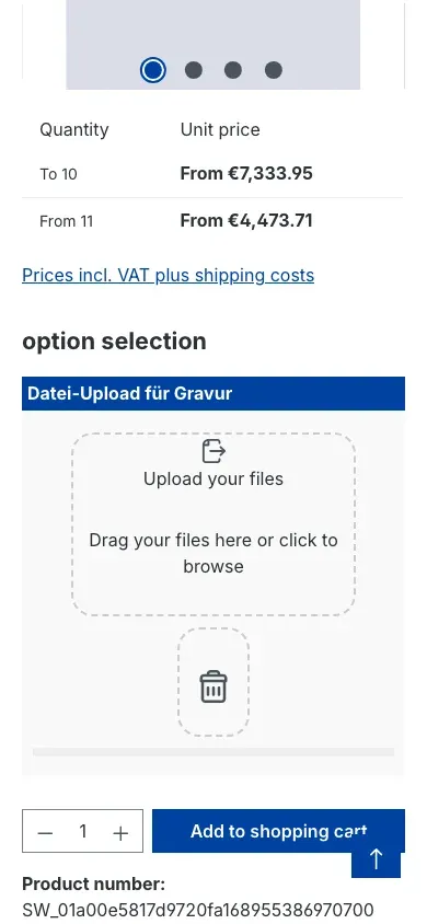 Upload area on the product page in the mobile view