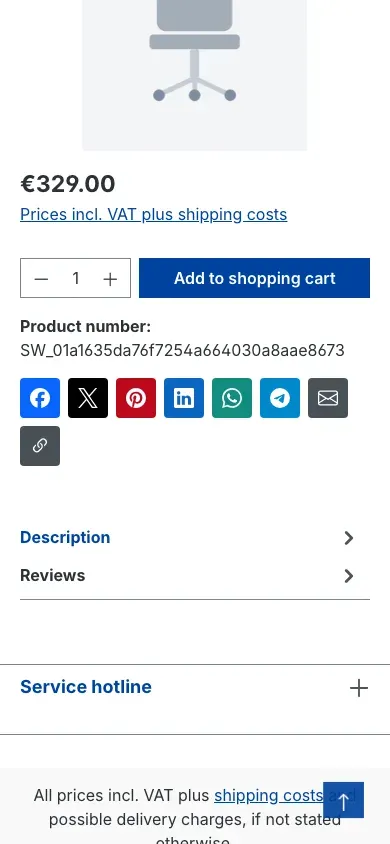 Product page on a smartphone