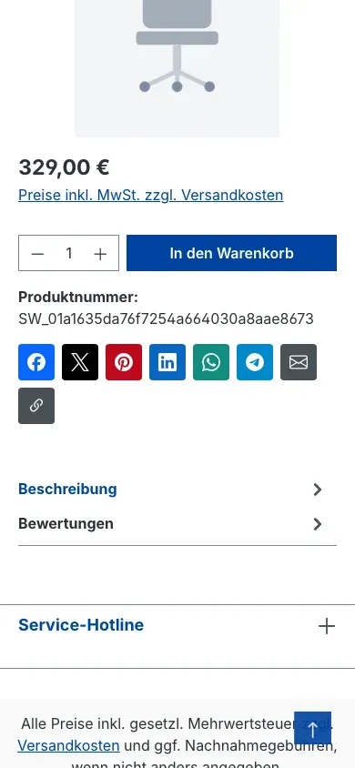 Produktseite auf dem Smartphone