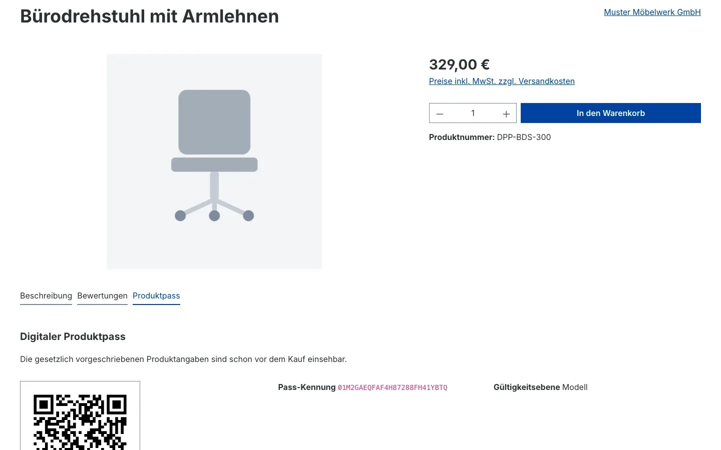 Der Passbereich auf der Produktseite