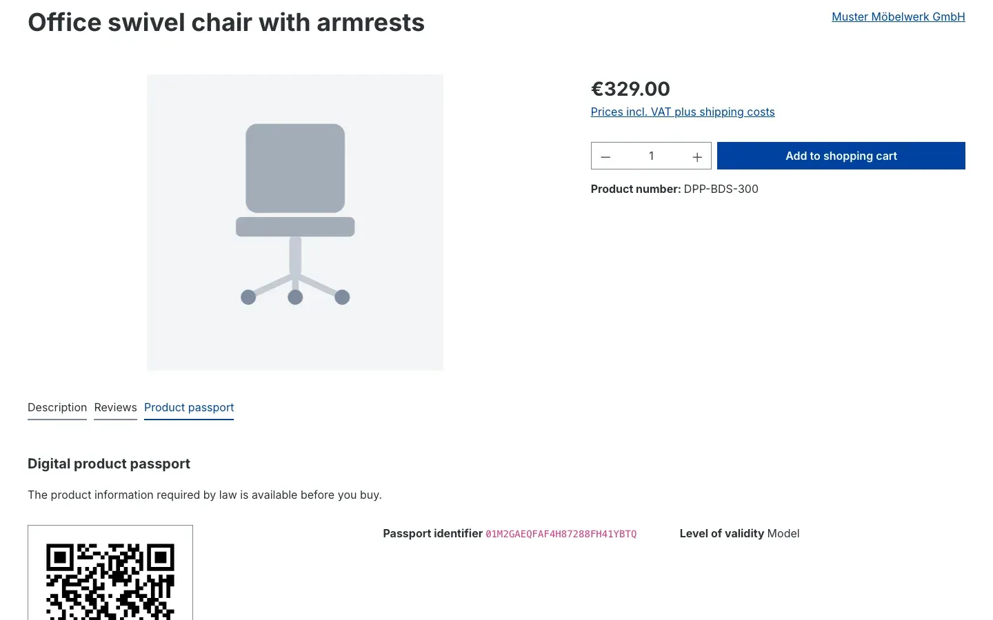 The passport panel on the product page