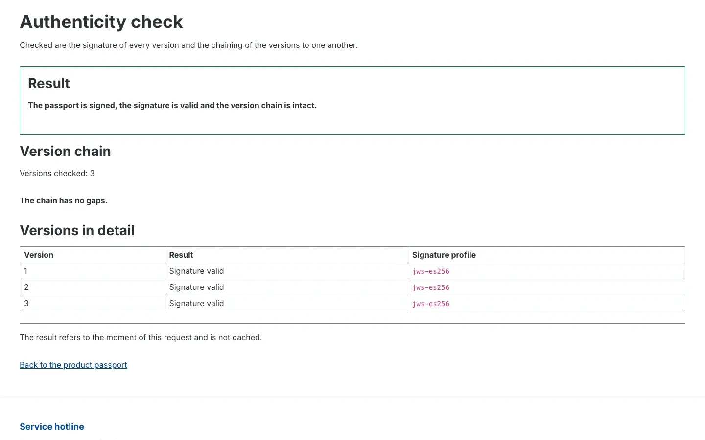 The "Authenticity check" page