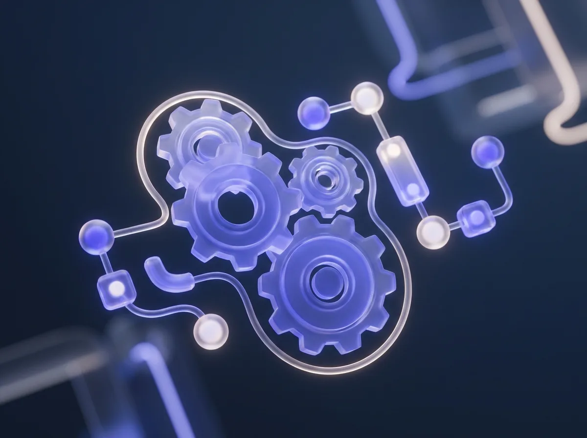 Abstrakte, gebrandete Visualisierung zum Thema „Automatisierung & Workflows“