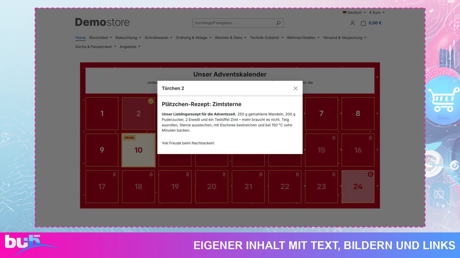 Adventskalender Weihnachtskalender | Kalender mit Gutscheinen ohne Cache leeren. Screenshot 5