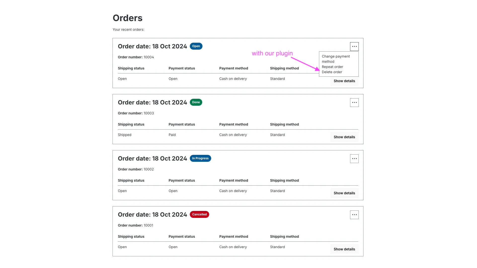Bestellungen durch Kunden löschen – Screenshot 3
