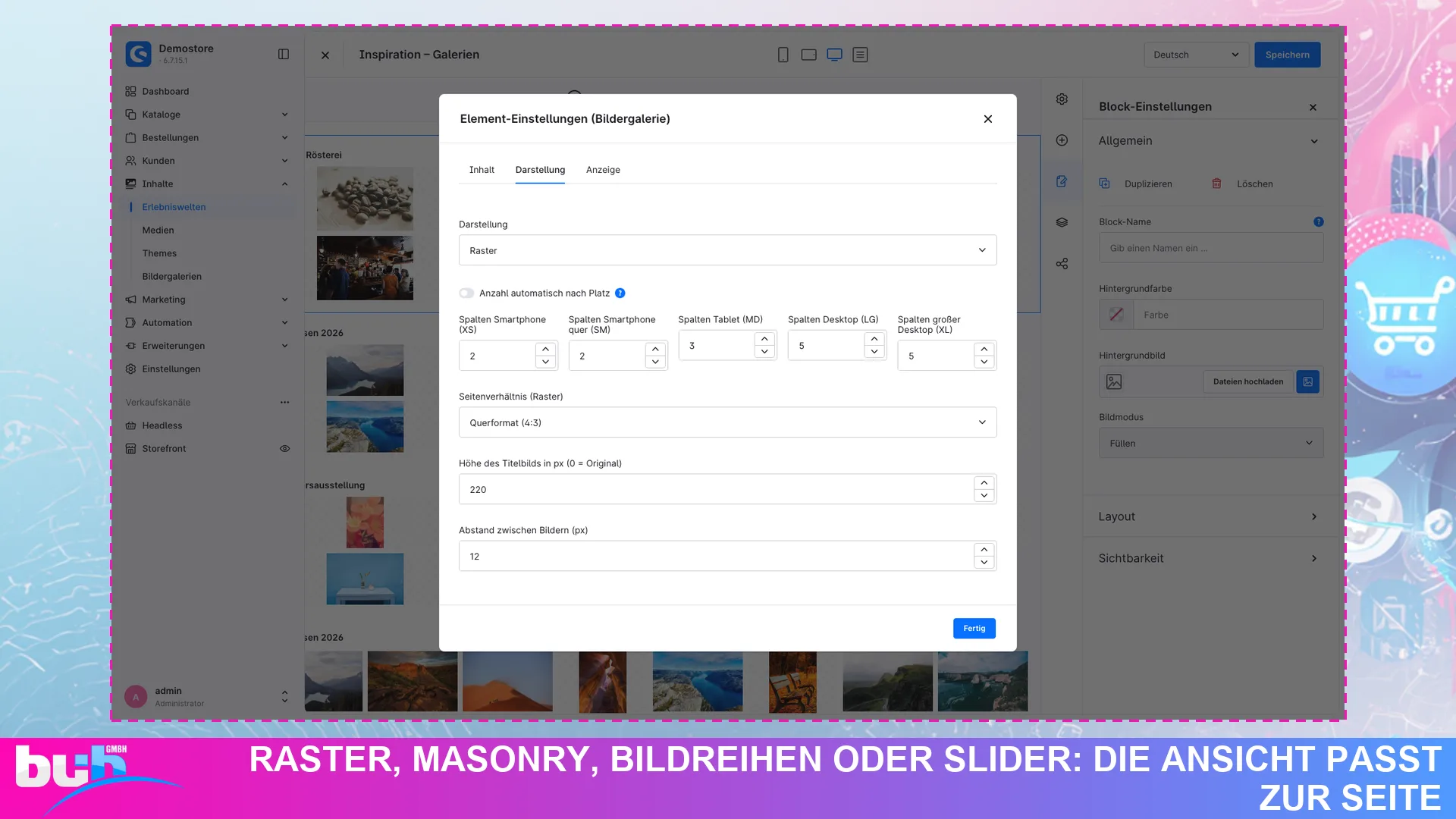 Bildergalerie Lightbox Slider | Galerie für Erlebniswelten und Produktseiten. Screenshot 17