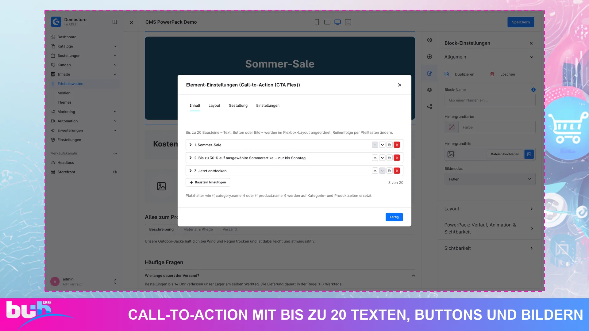 CMS PowerPack Erlebniswelten Elemente Blöcke & Spalten | mit Zeitsteuerung. Screenshot 13