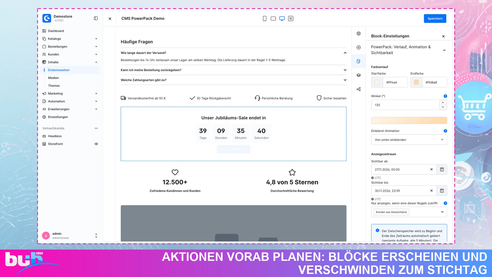 CMS PowerPack Erlebniswelten Elemente Blöcke & Spalten | mit Zeitsteuerung. Screenshot 14