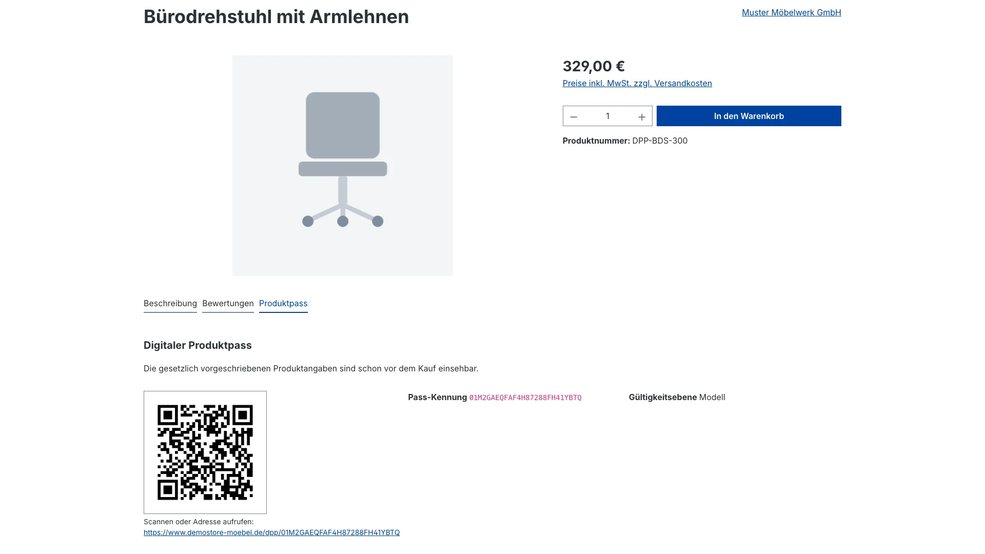 Digitaler Produktpass DPP ESPR | Pflichtangaben vor dem Kauf zeigen. Screenshot 1