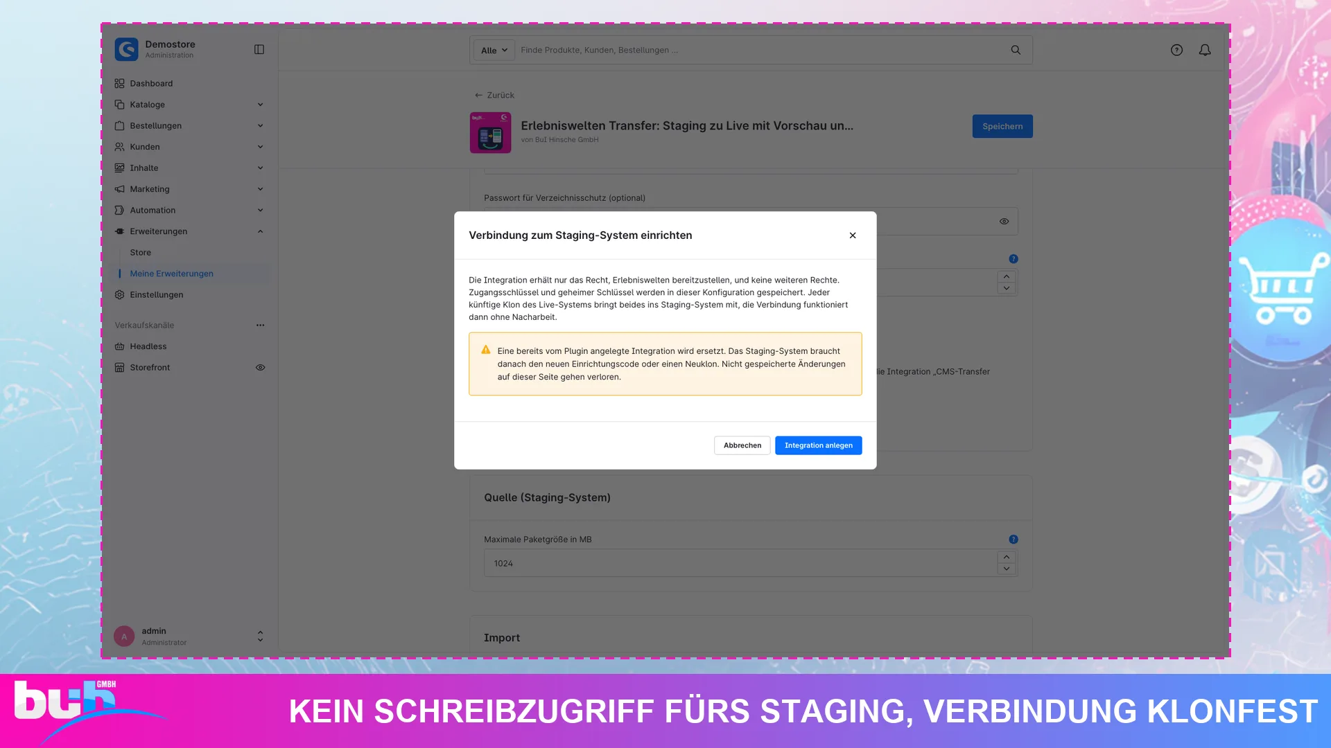 Erlebniswelten Transfer Export Import | CMS Staging zu Live mit Rollback. Screenshot 2