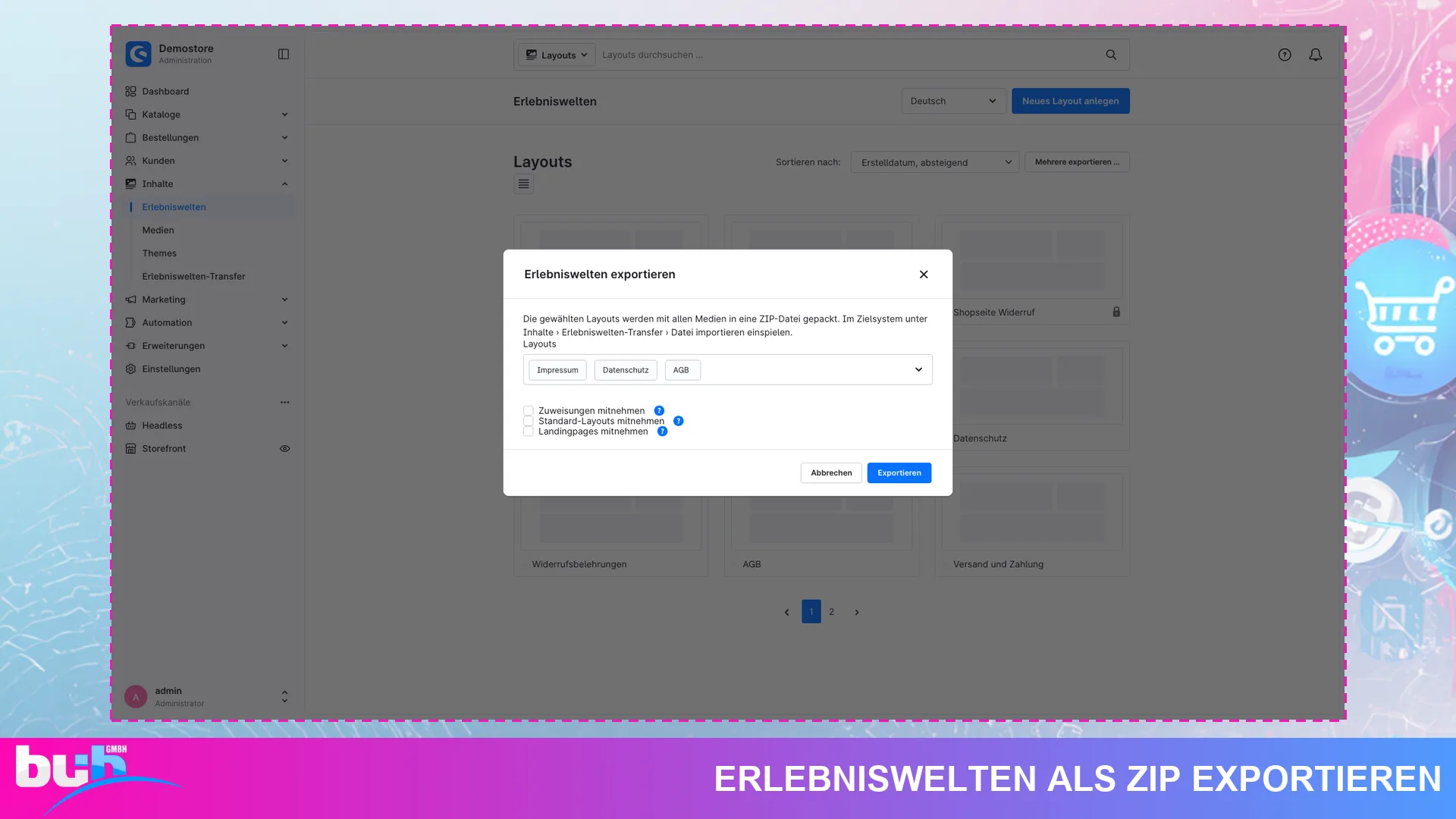 Erlebniswelten Transfer Export Import | CMS Staging zu Live mit Rollback. Screenshot 3