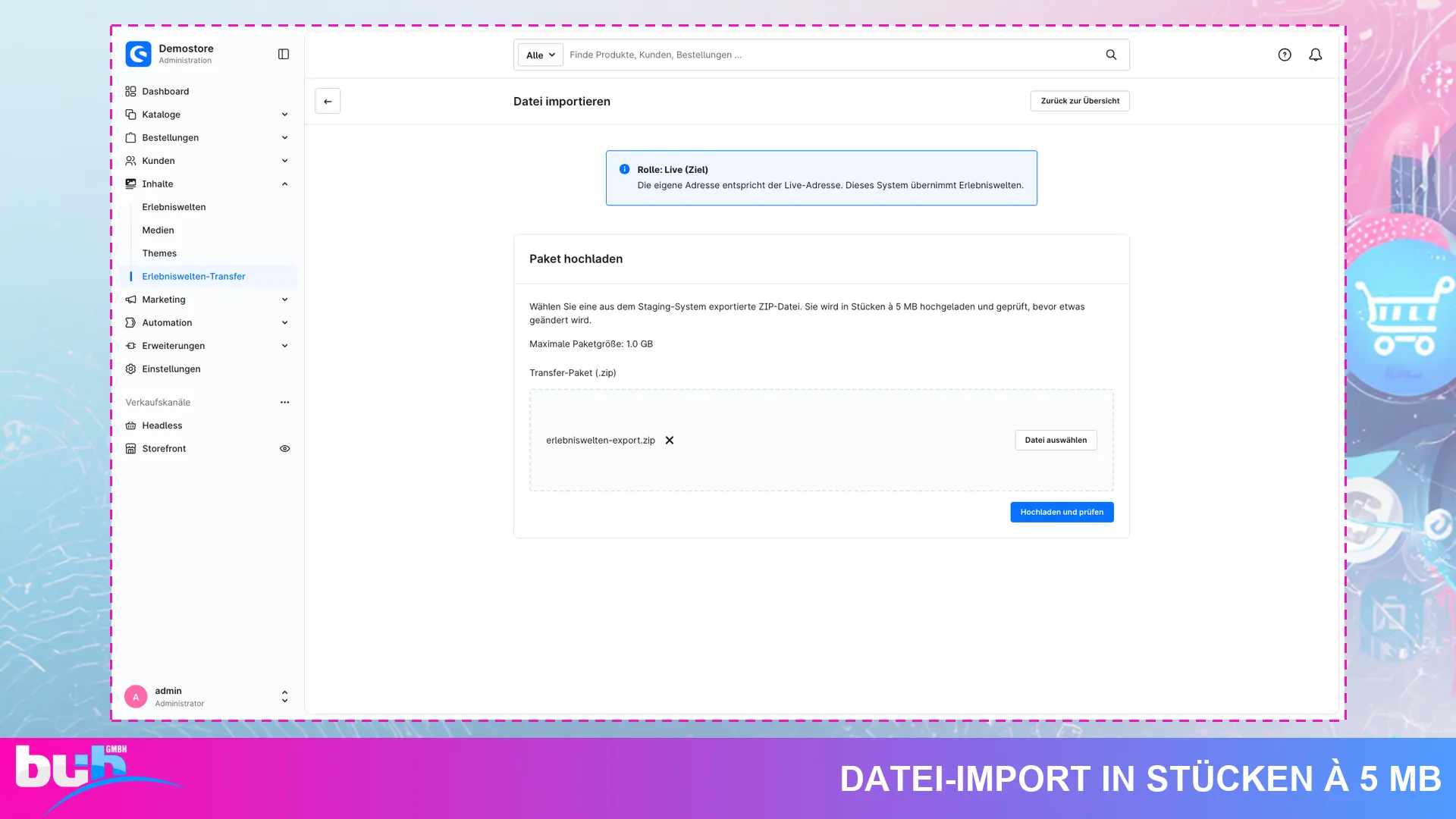 Erlebniswelten Transfer Export Import | CMS Staging zu Live mit Rollback. Screenshot 4