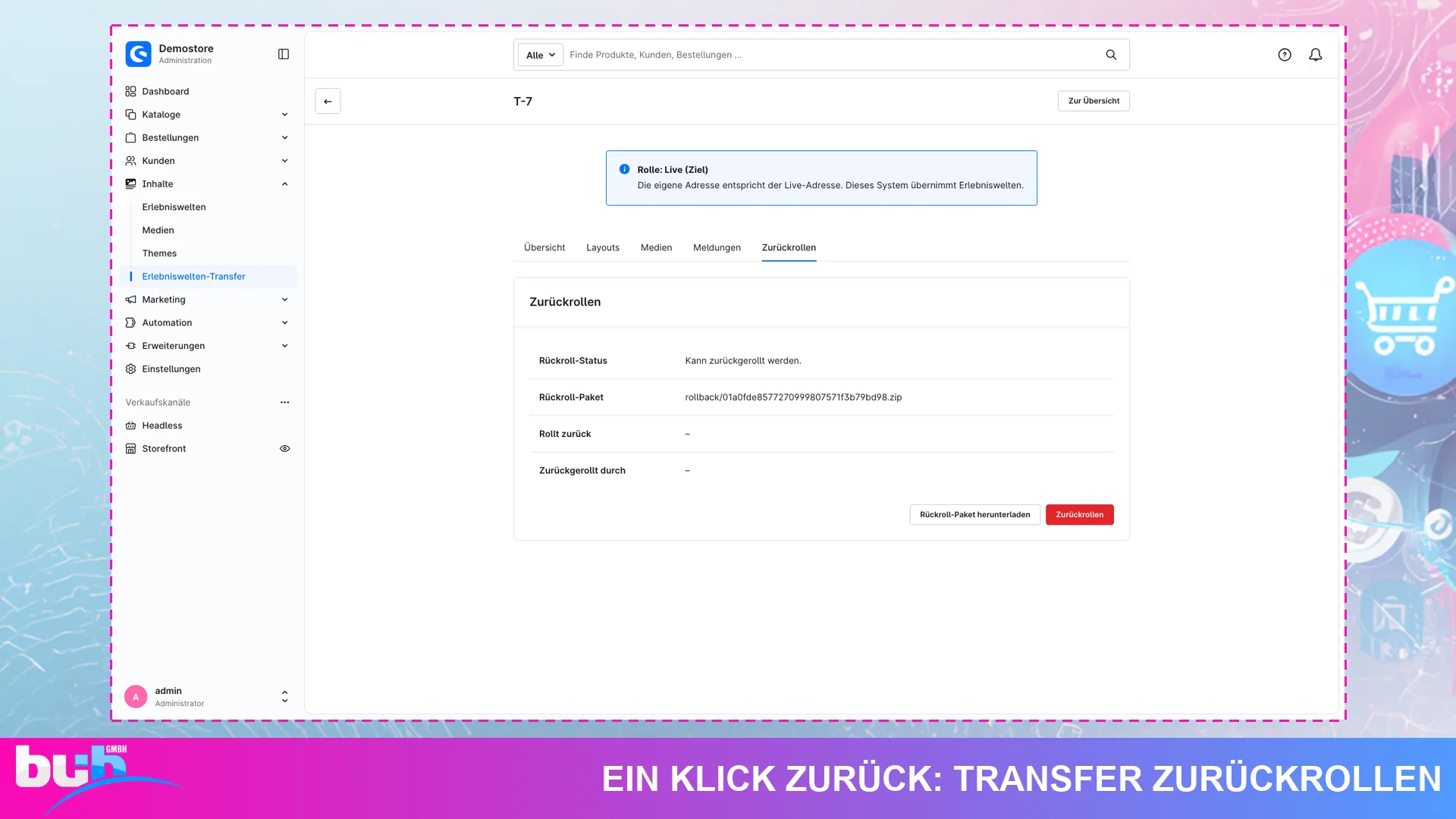 Erlebniswelten Transfer Export Import | CMS Staging zu Live mit Rollback. Screenshot 9