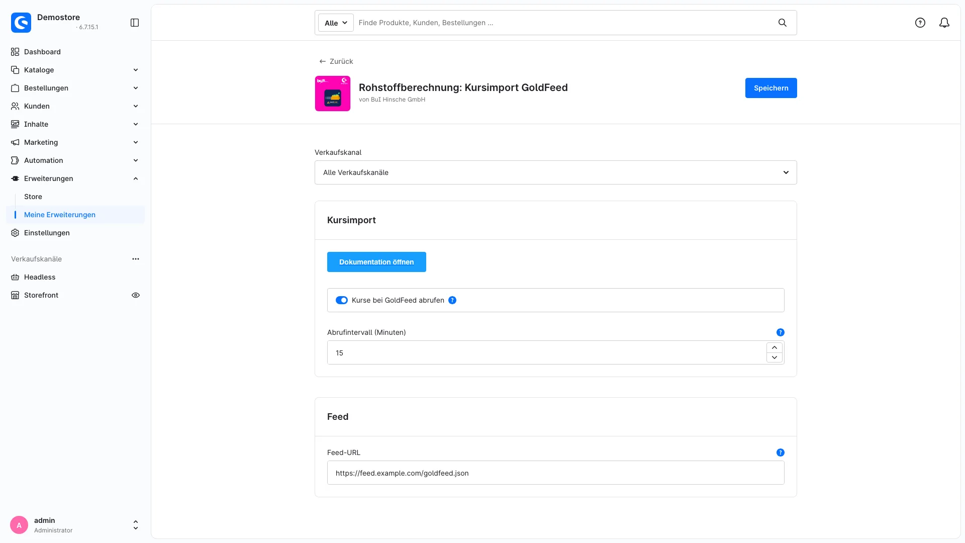 Rohstoffberechnung Kursimport GoldFeed | Kurse automatisch importieren. Screenshot 2