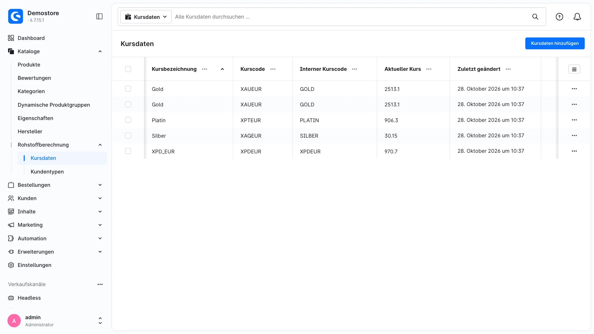 Rohstoffberechnung Kursimport StoneX | Kurse automatisch abrufen statt abtippen. Screenshot 3