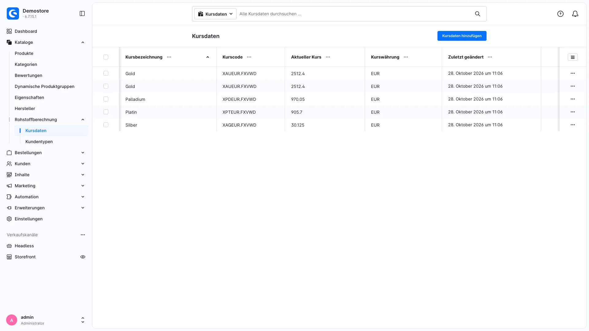 Rohstoffberechnung Kursimport VWD | Kurse per Import statt Abtippen. Screenshot 3