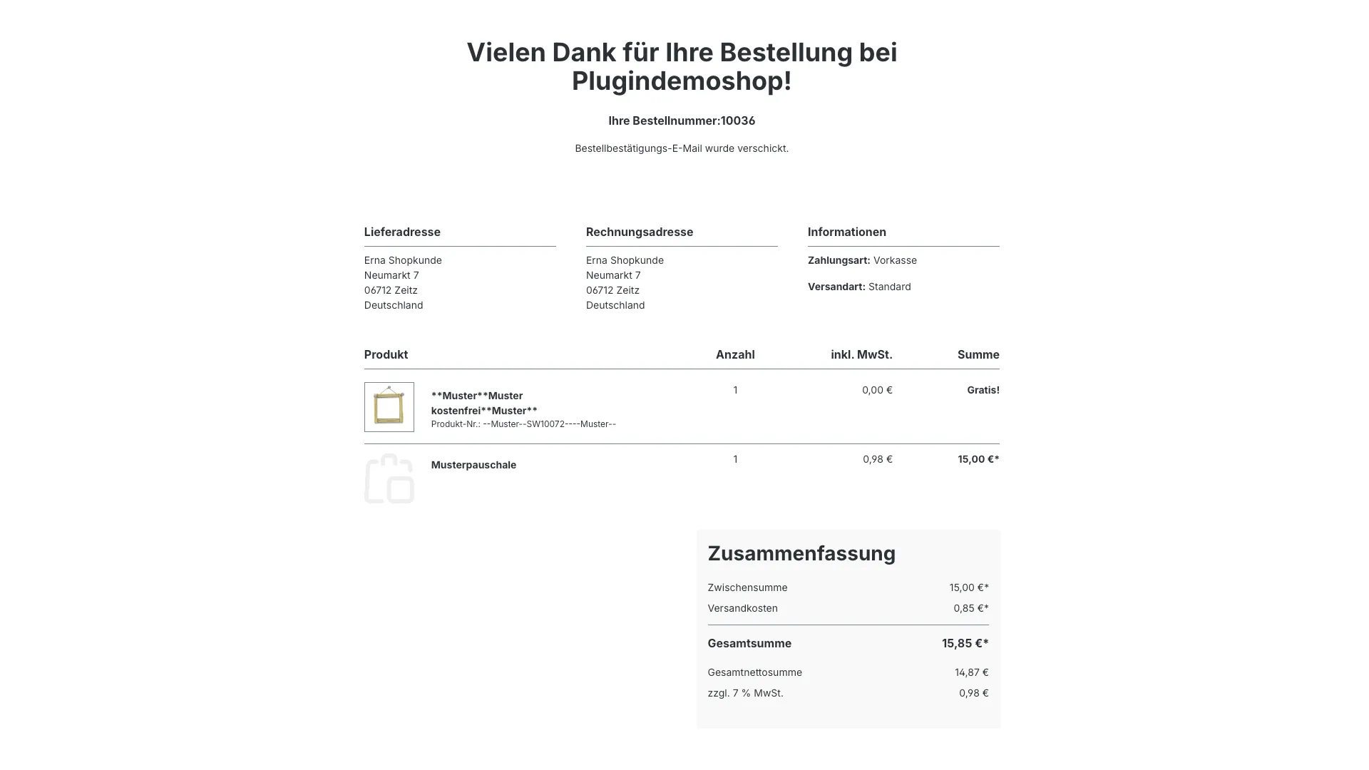 Musterbestellung – Screenshot 2