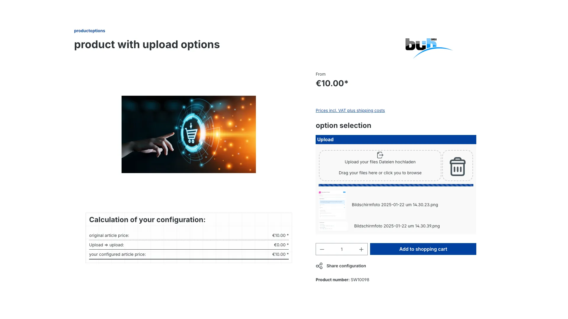 Produkt Konfigurator - Konfigurator Datei Upload – Screenshot 12