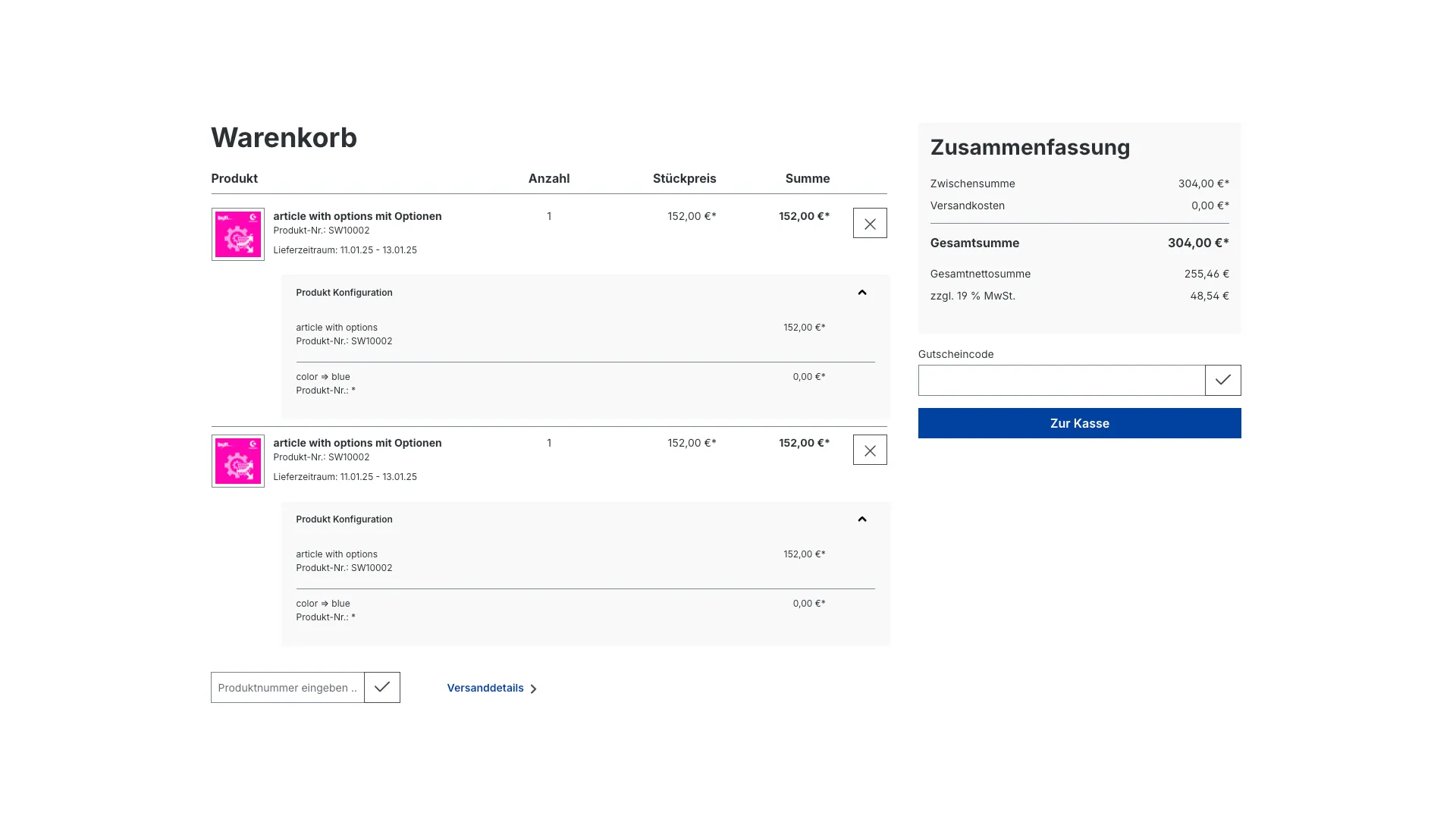 Produkt Konfigurator - Konfigurator Einzelne Artikel im Warenkorb – Screenshot 2