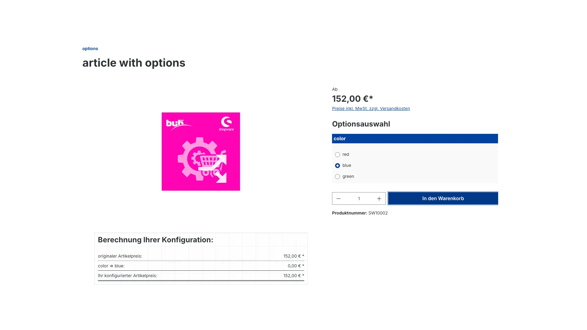 Produkt Konfigurator - Konfigurator Einzelne Artikel im Warenkorb – Screenshot 3