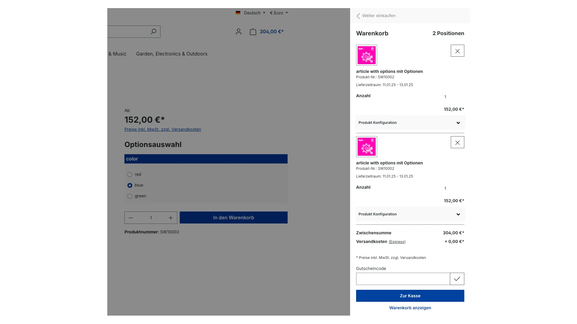 Produkt Konfigurator - Konfigurator Einzelne Artikel im Warenkorb – Screenshot 5