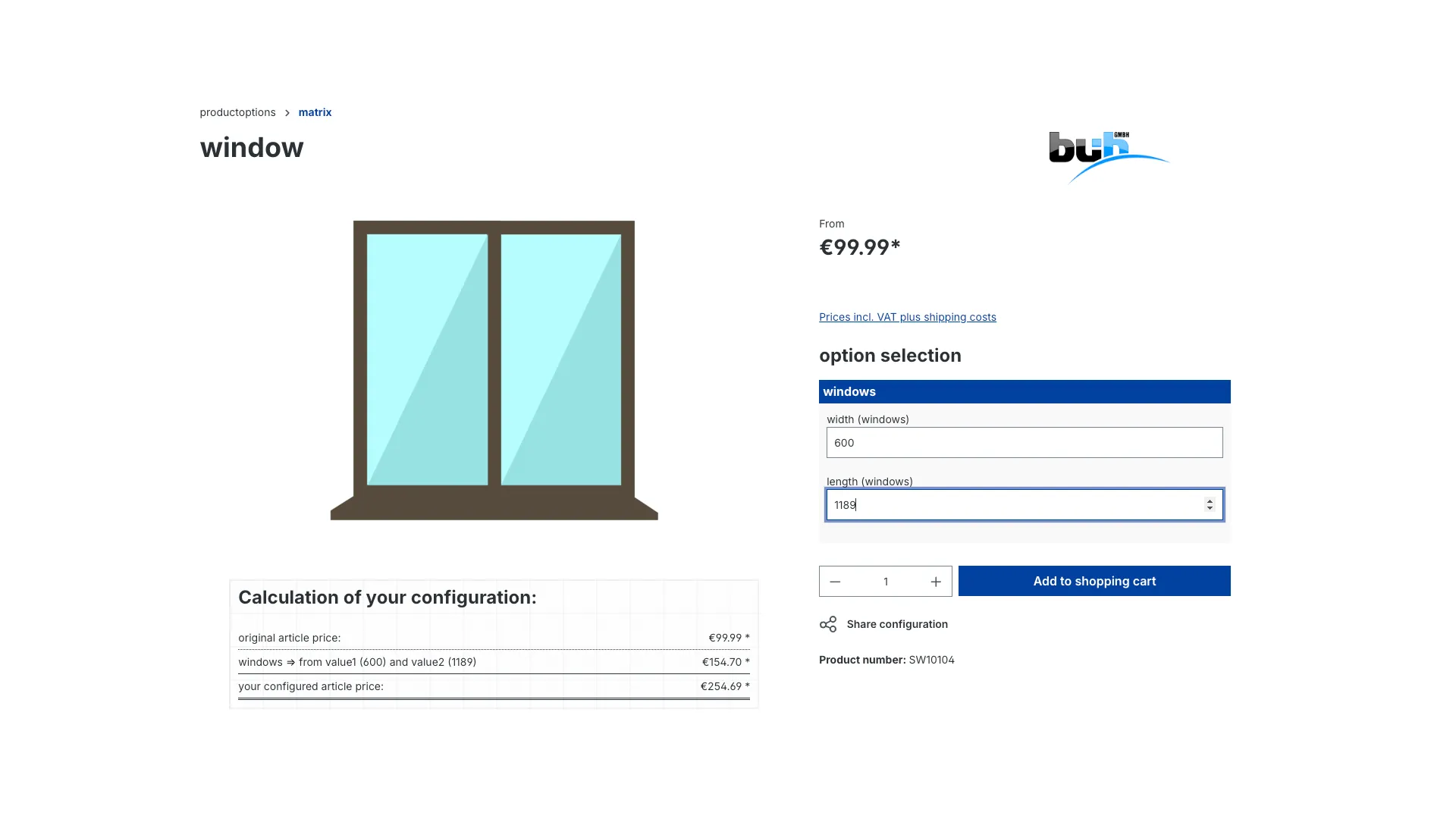 Produkt Konfigurator - Konfigurator Preisberechnung per Matrix – Screenshot 5