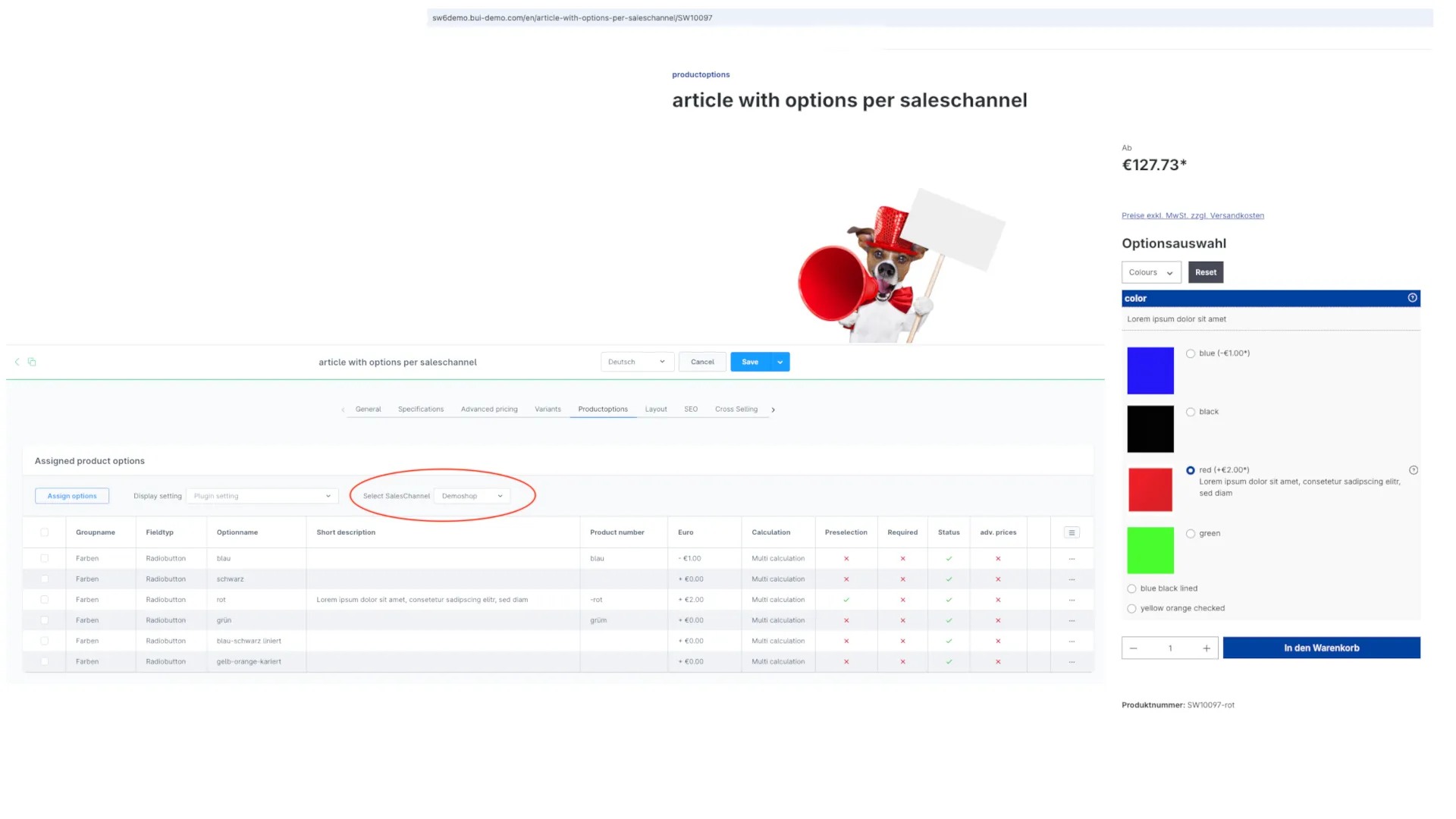 Produkt Konfigurator - Konfigurator Saleschannel abhängige Konfiguration – Screenshot 3