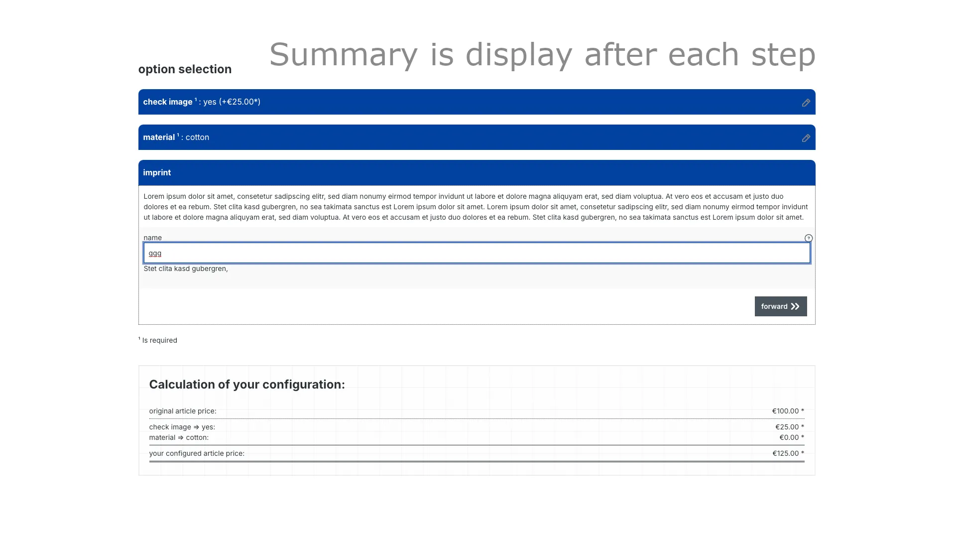 Produkt Konfigurator - Konfigurator Schrittweise Konfiguration – Screenshot 3