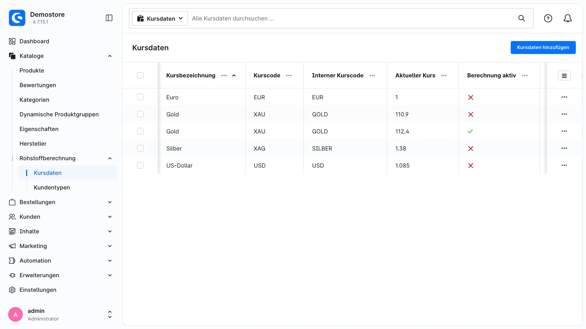 Preisberechnung Gold Silber | Artikelpreise folgen automatisch dem Rohstoffkurs. Screenshot 7