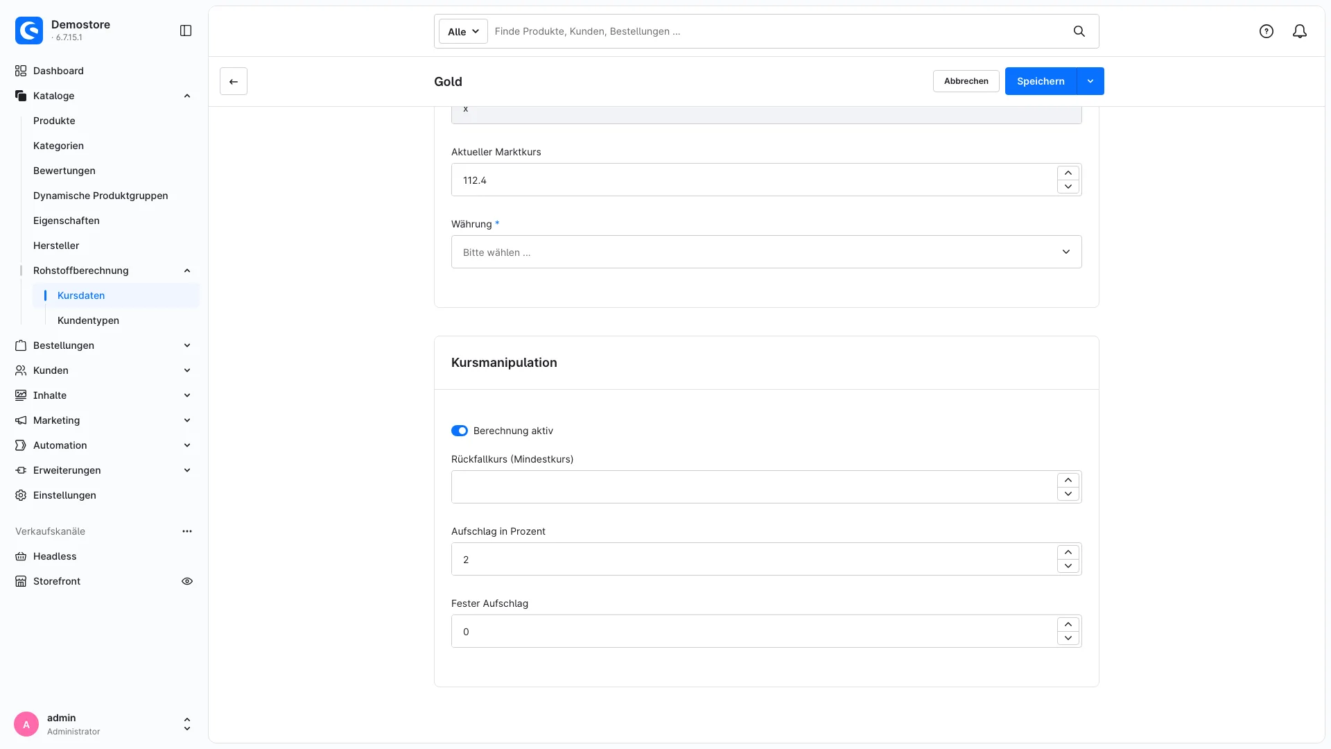 Preisberechnung Gold Silber | Artikelpreise folgen automatisch dem Rohstoffkurs. Screenshot 8