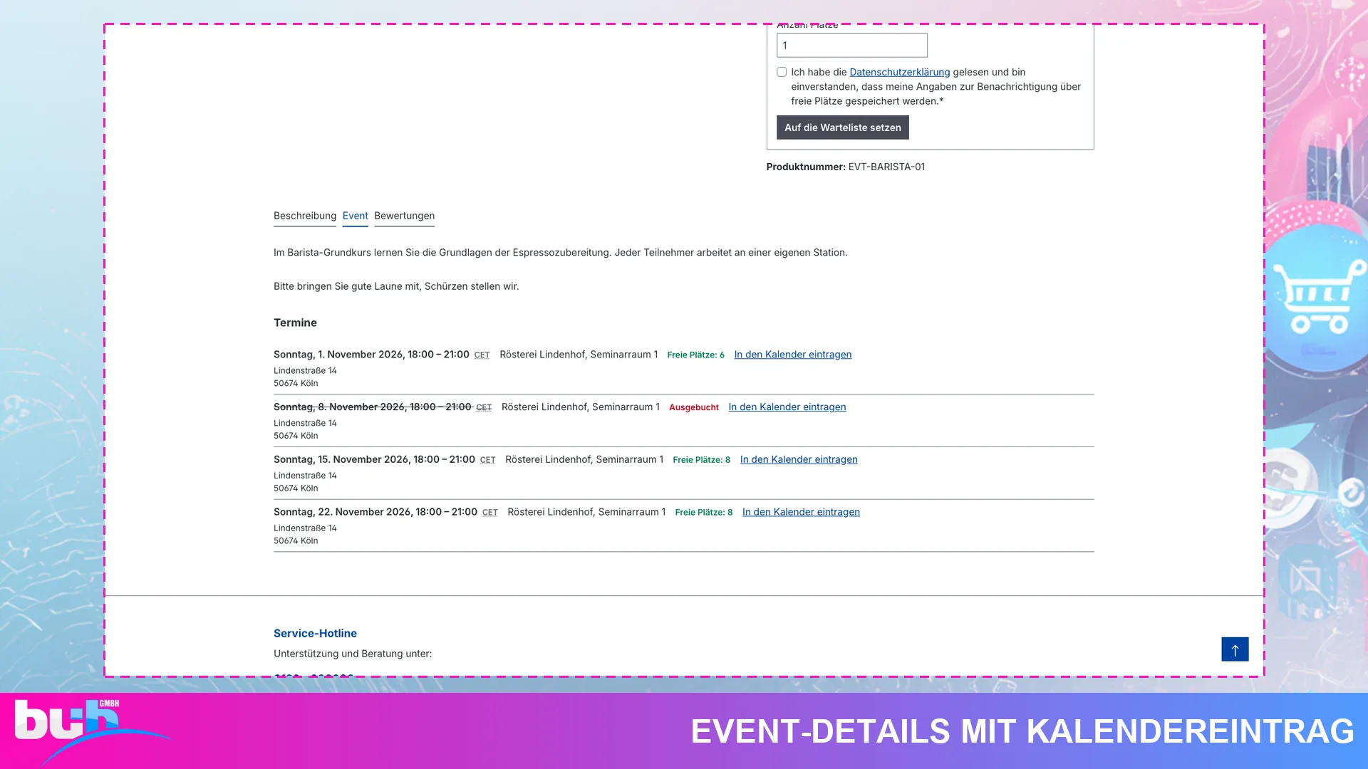 Events & Tickets | Event Buchung für Seminare und Kurse mit Warteliste. Screenshot 5