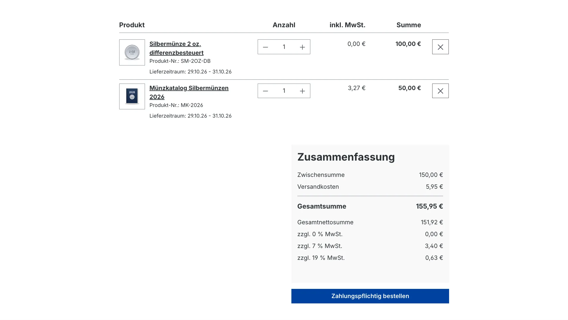 Rohstoffberechnung Versandsteuer bei Differenzbesteuerung | Steuer nach Anteil. Screenshot 2