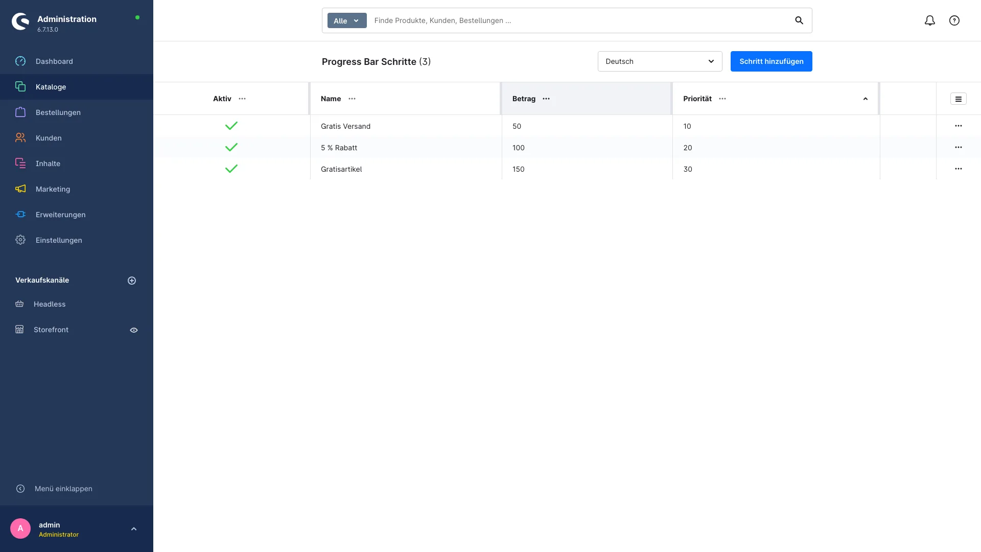 Warenkorb Extras: Fortschrittsbalken mit Gratisartikel und Mindermengenzuschlag. Screenshot 5