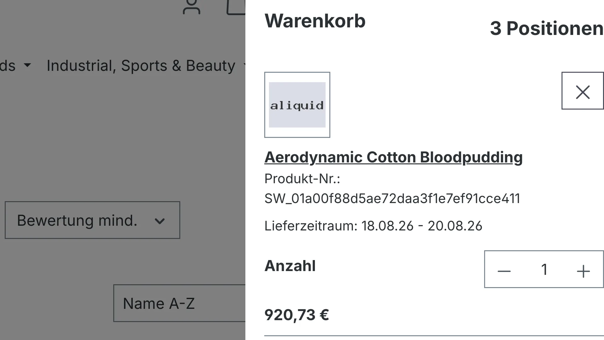 Warenkorb Menge 0: Artikel direkt im Mengenfeld entfernen. Screenshot 3