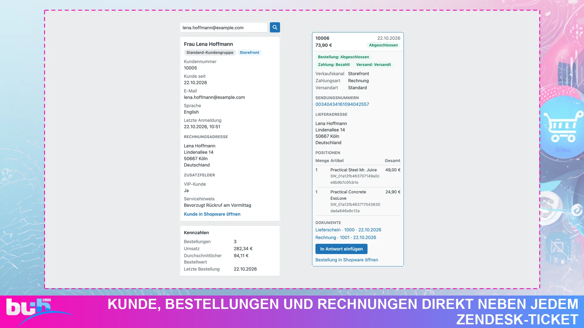 Zendesk Helpdesk und Live Chat | Kundendaten im Ticket für deinen Kundenservice. Screenshot 2