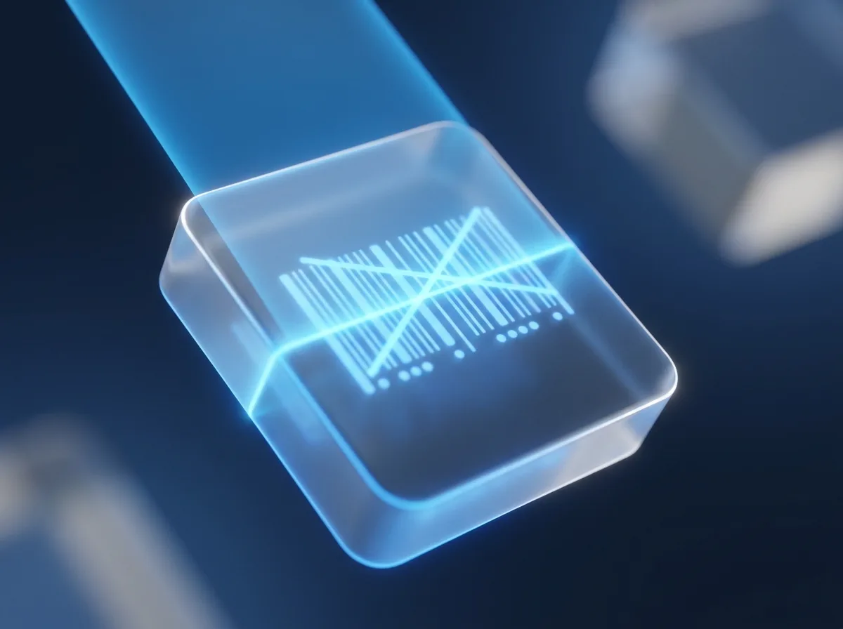 Abstrakte, gebrandete Visualisierung zum Thema „Barcode-Scanner“
